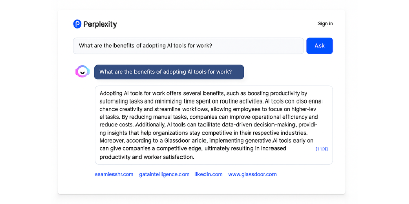 Perplexity AI delivering cited answers for research purposes