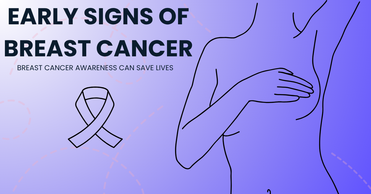 Illustration of a woman performing a breast self-exam to detect early signs of breast cancer