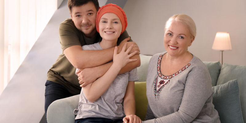 Patient sitting with family, symbolizing hope and a new beginning in the bone marrow transplant journey.