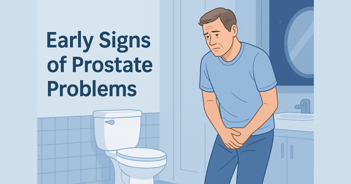 Early signs of prostate problems including urinary symptoms and pelvic discomfort in men
