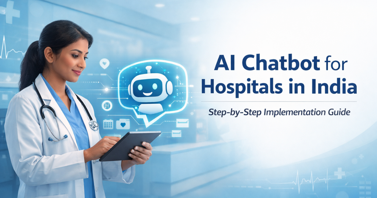 AI chatbot assisting hospital staff in India using a tablet in a modern hospital environment, illustrating AI chatbot implementation in healthcare.